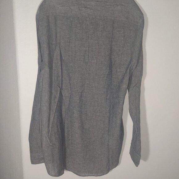 Natural Blue Men's Grey Long Sleeve Cotton & Linen Button Up Regular Fit XL - Picture 6 of 9